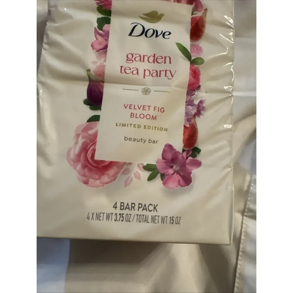 Dove Garden Tea Party Bar Soap Velvet Fig Bloom Limited Edition 15oz 4 Bars NEW